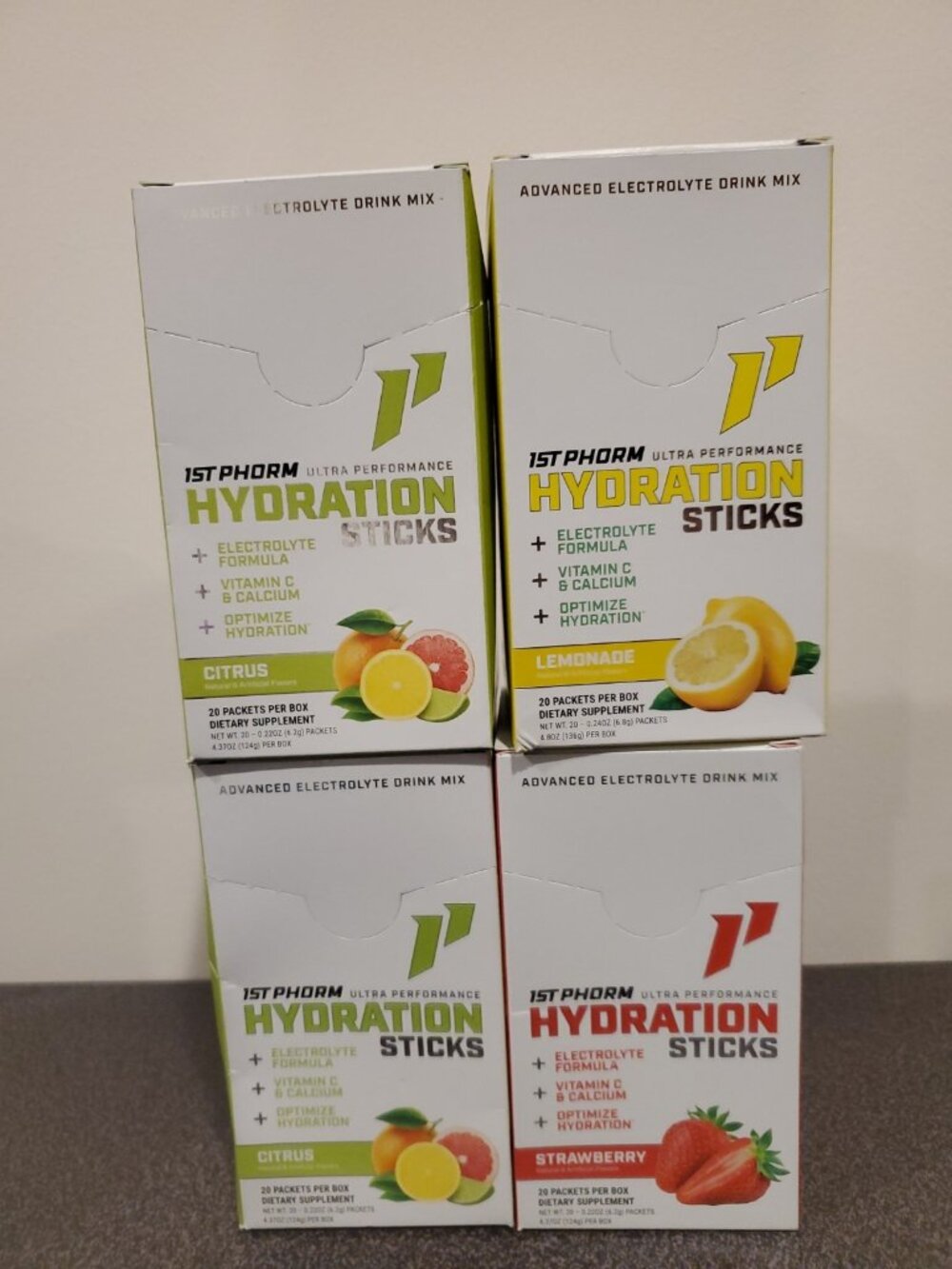 NEW LOT OF 4 BOXES (80 Packets) 1st Phorm Hydration Sticks Electrolyte Drink Mix